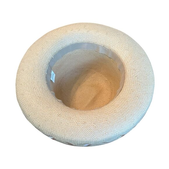Vintage Women’s Natural Straw Sun Hat Wide Brim Embroidered Trim 100% Paper OSFM - Picture 6 of 7